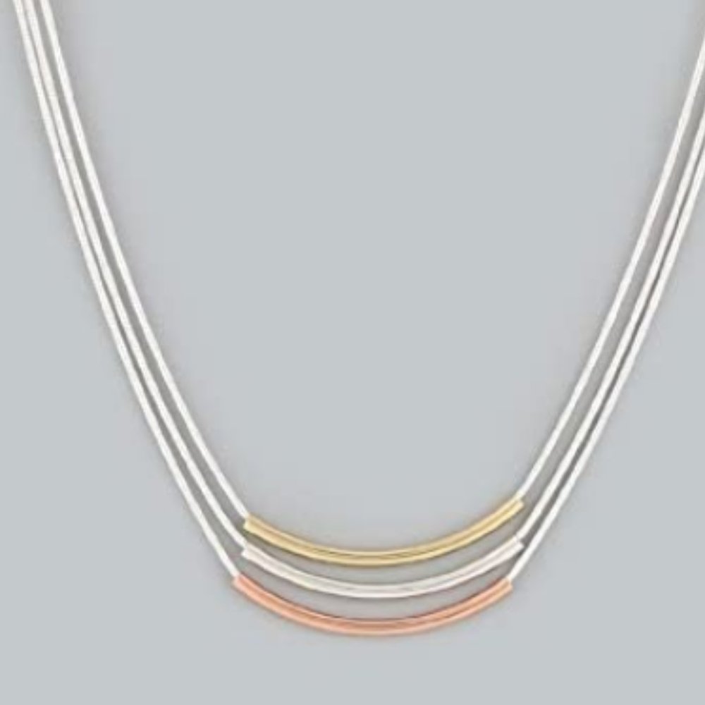 Nine West Tri Tone Bar Necklace - 18" - Like New!